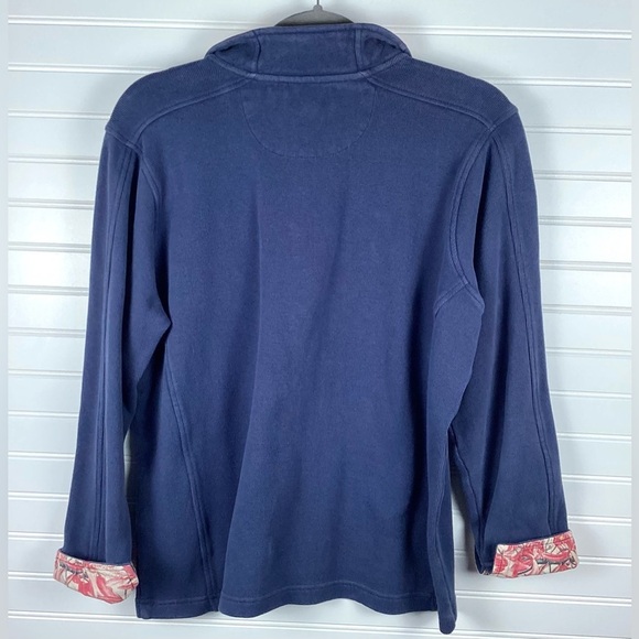 Orvis 1/4 Zip Pullover Womens Size XL Blue Floral Trim Preppy Cuffed Cotton - Picture 4 of 7